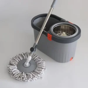 Detachable Microfiber Cleaning Mop Set Stainless Steel Telescopic Dual-Drive Plastic Basket