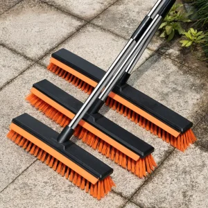 Detachable PP & TPR Garden Scrub Brush Telescopic Stainless Steel Handle Hard Bristle Floor Broom for Patio Yard Outdoor Clean