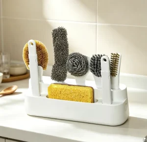 Detachable Plastic Handle Portable Kitchen Dish Cleaning Brush Set Sponge Scrubber Pot Brush Kit with Storage Holder