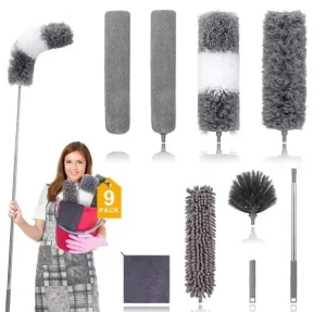 Detachable Telescopic Microfiber Feather Duster Brush Set, 9 Pieces, for High Ceiling Fans