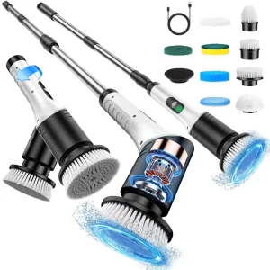 Digital Cordless Electric Spin Scrubber Telescopic Handle Multi Brush Heads Waterproof for Bathroom Kitchen Car Outdoor Cleaning