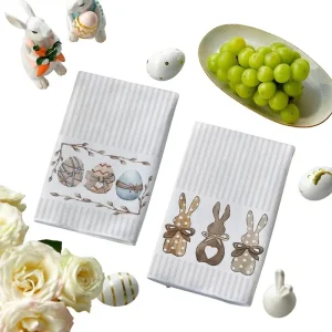 Digital Printed Microfiber Kitchen Towel Dishcloth Table Cloth Decorative Tea Towel with Easter Rabbits & Eggs Pattern