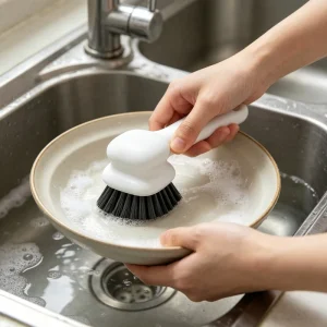 Dish Brush Handle Plastic Kitchen Scrub Brushes Cleaning Dish Scrubber Nylon Bristles Sink Pots Pans 1Pack White
