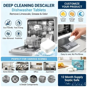 Dishwasher Cleaner Tablets with Fresh Lemon Scent 12Pack Heavy Duty Descaler and Deodorizer Septic Safe 12 Month Supply
