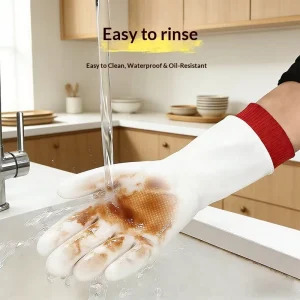 Dishwashing Gloves Thick Nitrile Oil Resistant Waterproof Durable Ribbed Cuffs Household Kitchen Use Cleaning Laundry Protective
