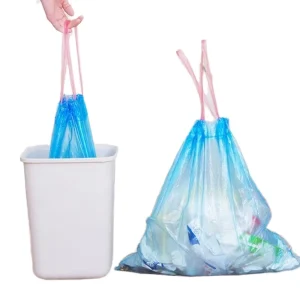 Disposable Drawstring Security Square Bottom Household Plastic Trash Bag on Roll for Kitchen Office Home Use