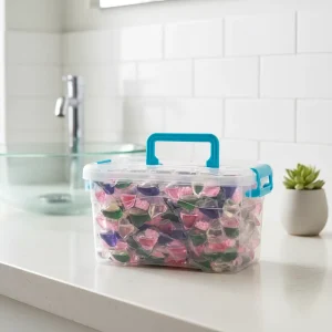 Disposable Eco Friendly 5in1 Apparel Washing Pods Capsule Fabric Soften Flower Fragrance Plastic Container 8x100pcs Box