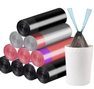 Disposable Extra Strong Unscented Drawstring Trash Bags for Multipurpose Household Use