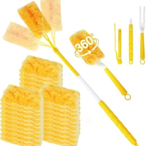 Disposable Microfiber Duster Refills 20 PCS with Handle for Blinds, Bookshelves and Furniture