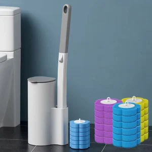 Disposable Plastic Toilet Brush Set with Replaceable Sponge Head Sterile 360° Bathroom Cleaning