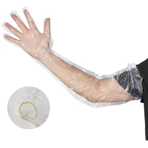 Disposable Shoulder-Length PE Long-Sleeve Veterinary Gloves for Farm Animal Care Clear Pink