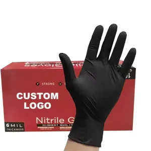 Disposable Textured Nitrile Gloves Powder-free 5mil 6mil Black Tattoo Gloves