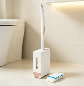 Disposable Toilet Bowl Cleaning Brush with Wall-Hung Storage Holder and Cleaner Wand Kit