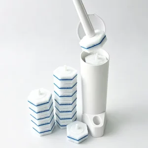 Disposable Toilet Brush Set with Replacement Heads and Built-In Cleaner