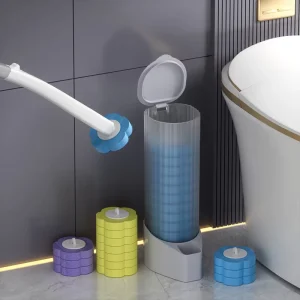 Disposable Toilet Brush Set with Sponge Heads and Wall-Mounted Holder