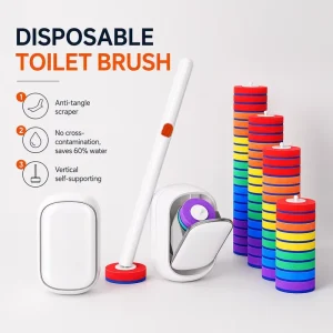 Disposable Toilet Brush with Plastic Handle, Wall-Mounted Design, Sponge Bristles, and Storage