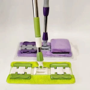 Disposable Wet Wipes Floor Mop with Telescopic Stainless Steel Handle, Microfiber Cloth and 4 Clips