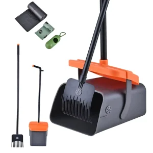 Dog Pooper Scooper Kit with Bag Dispenser and Swivel Bin & Rake for Large Yard High Capacity Portable Dog Waste Station