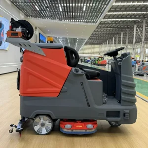 Double-Brush Ride-On Floor Scrubber Dryer Electric Floor Cleaner with High-Pressure Gun for Industrial Commercial Use