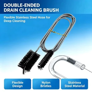 Double-Ended Drain Cleaning Brush with Flexible Stainless Steel Hose for Sink and Pipe Clog Removal