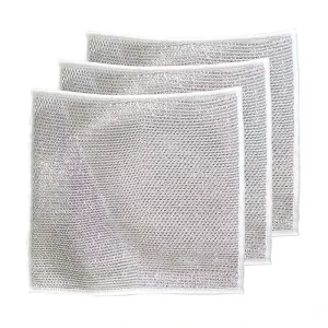 Double Layer Scrub Dish Cloth Silver Wire Dish Towel Reusable Household Scrubbing Cleaning Cloth for Kitchen Dish