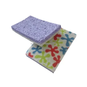 Double-Sided Cellulose Sponge with Scouring Pad for Kitchen Cleaning