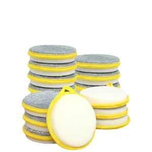 Double-Sided Dish Towel Scouring Pad with Wash Brush and PU Sponge for Pot and Bowl Cleaning
