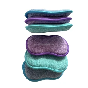Double-Sided Microfiber Kitchen Sponge Scourer Polyester Rectangle for Dish Cleaning
