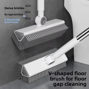Double-Sided PP Bathroom Floor Scrubber Toilet Cleaning Brush with V-Shaped Long Handle
