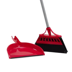 Double-Sided Scraping Broom and Dustpan Set with Long Handle and Folding Design
