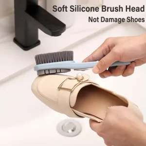 Double Sided Shoe Brush Soft Bristled Cleaning Brush Silicone Brush Head Long Handle Clothes Shoes Household Cleaner Tools
