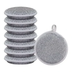 Double-Sided Silver Wire Dishwashing Sponge Heavy-Duty Scouring Pads for Pots and Pans