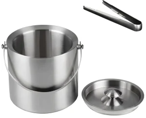 Double Wall Stainless Steel Ice Bucket with Lid & Ice Tongs for Bar Party Wine Champagne Cooling