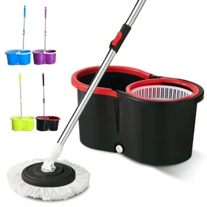 Double driven Round Head Rotary Mop with 8 Shape Bucket for Household Cleaning Without Hand Wash Mop