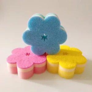 Double sided Flower shaped Scouring Pad Sponge Dishwashing Sponge for Kitchen