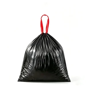 Drawstring Heavy Duty Disposable Trash Bags Large Black HDPE Plastic Handheld Style for Home Kitchen Use Available for
