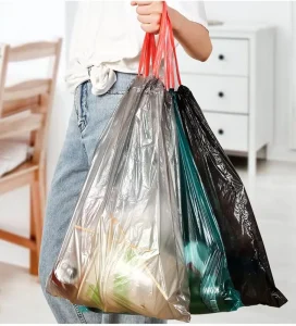 Drawstring Plastic Trash Bag on Roll for Household and Office Packaging