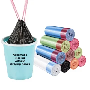 Drawstring-closure PE Trash Bags Household Portable Thickened Back-style Large Garbage Bin Garbage Collection Tear-free 60 Pack