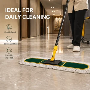 Dry and Wet Cotton Cut-End Dust Flat Mop with Metal Handle and Microfiber Wet Pad