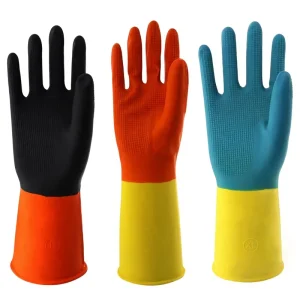 Dual-Color 50-120g 31cm Industrial Latex Gloves, Food Grade, Heavy Duty, Reusable, Waterproof