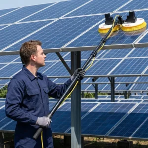 Dual-Disc Solar Panel Cleaning Machine with 3.5-7.5 m Telescopic Rod Brushless Motor and IP65 Protection