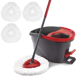 Dual-Drive Microfiber Spin Mop Set with Telescopic Steel Pole and Rotating Mop Bucket
