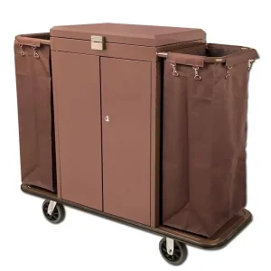 Dual-Sided Metal Hotel Linen Cart Double-Sided Room Entrance Cart with Door Cover Hand-Pushed Guesthouse Cleaning Work Cart