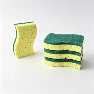 Dual-Sided Wood Pulp Sponge Scouring Pad with Soft Sponge and Tough Scourer Sides for Cookware