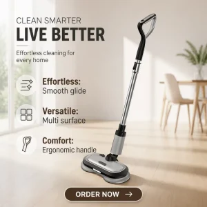 Dual-Spinning 30W Wet/Dry Cleaning Electric Mop All-in-One Cordless Floor Cleaner with Waxing and Polishing Front LED Light