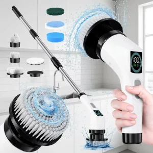 Durable Cordless Electric Cleaning Brush Spin Scrubber with Extension Handle for Bathroom and Kitchen Cleaning