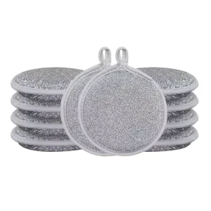 Durable Double Sided Round Metal Wire Sponge Scouring Pad with Hanging Loop for Kitchen Pot Pan Dish Sink Cleaning