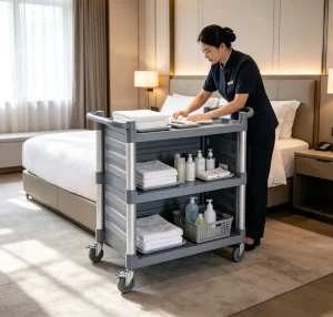 Durable Easy Cleaning Commercial Room Service Trolley Utility Service Cart for Housekeeping