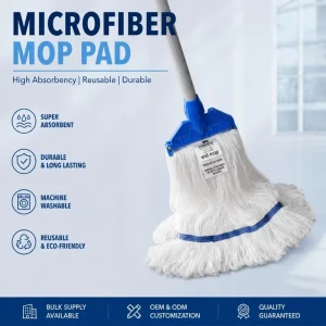 Durable Easy Install Clamp Style Fiber Wet Mop for Supermarket Restaurant Lobby Floor Mopping