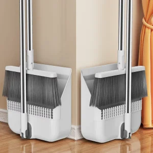 Durable Eco Friendly Plastic 2 in 1 Indoor Sweeping Broom and Dustpan Set with Soft Bristle Modern Portable Design